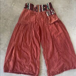 Bohemian Wide-Leg Pants with Patterned Waistband